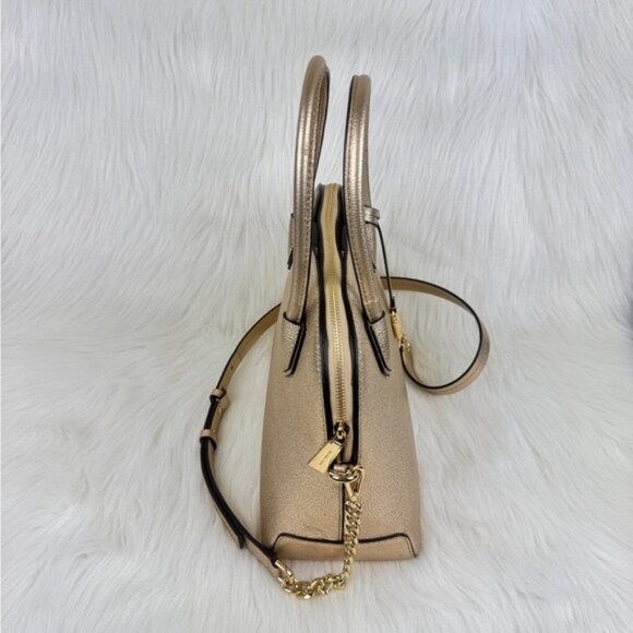 Michael Kors Mercer Metallic Gold Leather Dome Satchel Shoulder Crossbody Bag - Picture 16 of 17